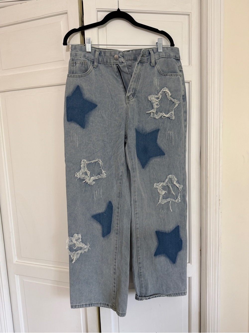 Women's Light Blue Star Patch Wide-Leg Jeans